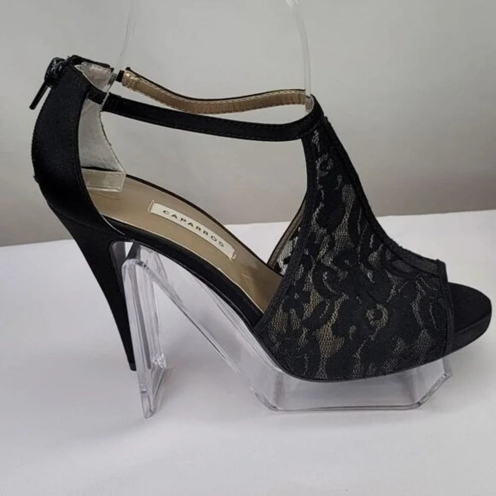 Caparros Black Lacey‎ Peep Toe Heels